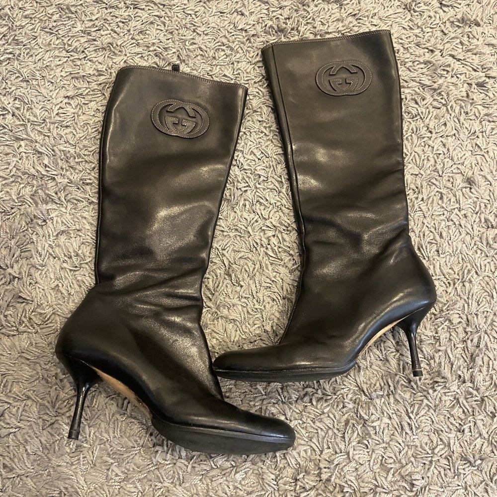 GUCCI Interlocking G Logo Leather Tall Boots Size 9.5 B - Picture 7 of 16
